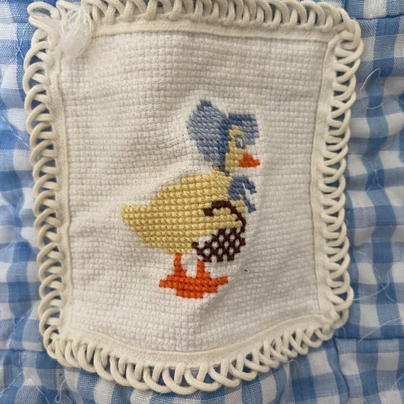 Handmade puffy gingham baby quilt blanket patchwork crosstitch duck panel - Picture 2 of 6